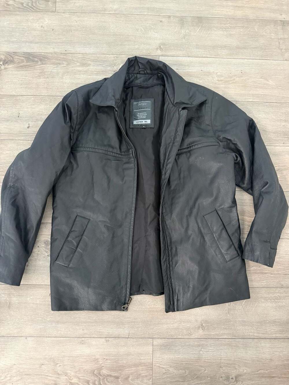 Sergio Vadducci Black Leather Jacket Size M Faux Leather Aviator Bomber